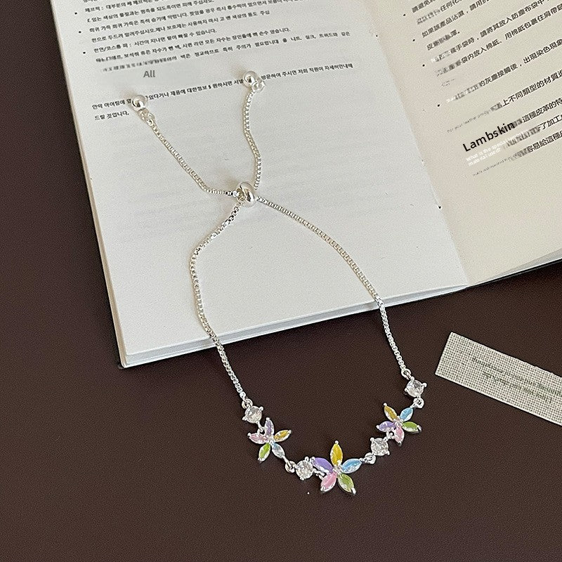 Butterfly Drawstring Bracelet For Women With Rope Chain And Rhinestone Pendant In Sweet Style