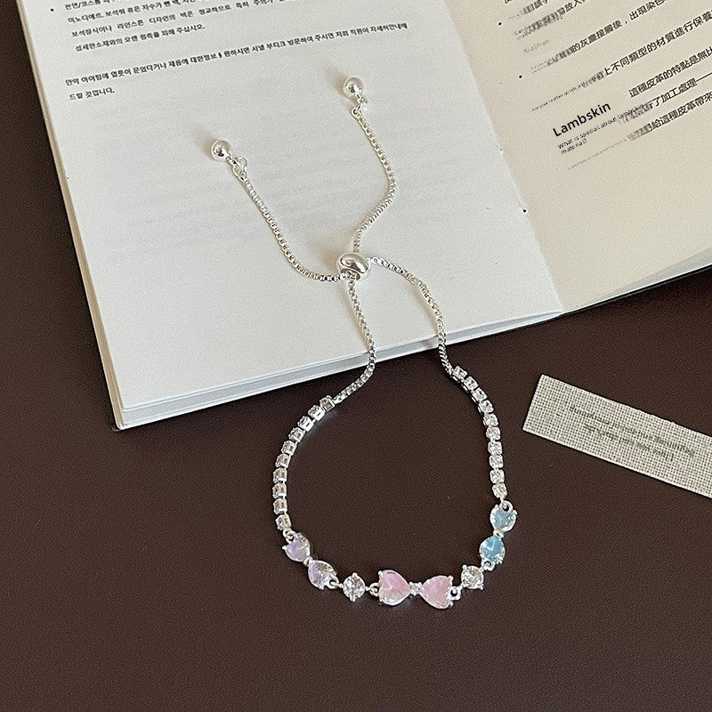 Butterfly Drawstring Bracelet For Women With Rope Chain And Rhinestone Pendant In Sweet Style