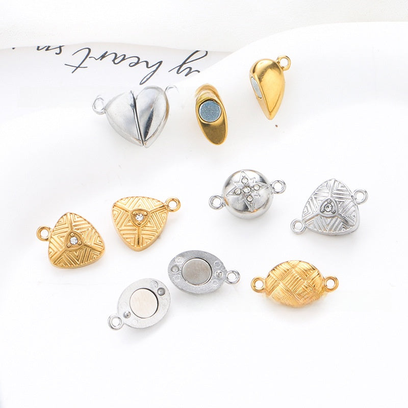 18K Real Gold Plated 304 Stainless Steel Cord End Cap With Magnetic Clasp Closure, Electroplated, Sweet Style Jewelry Accessory In Gold