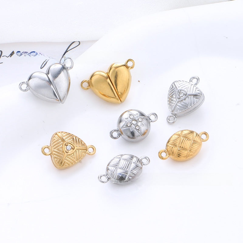 18K Real Gold Plated 304 Stainless Steel Cord End Cap With Magnetic Clasp Closure, Electroplated, Sweet Style Jewelry Accessory In Gold