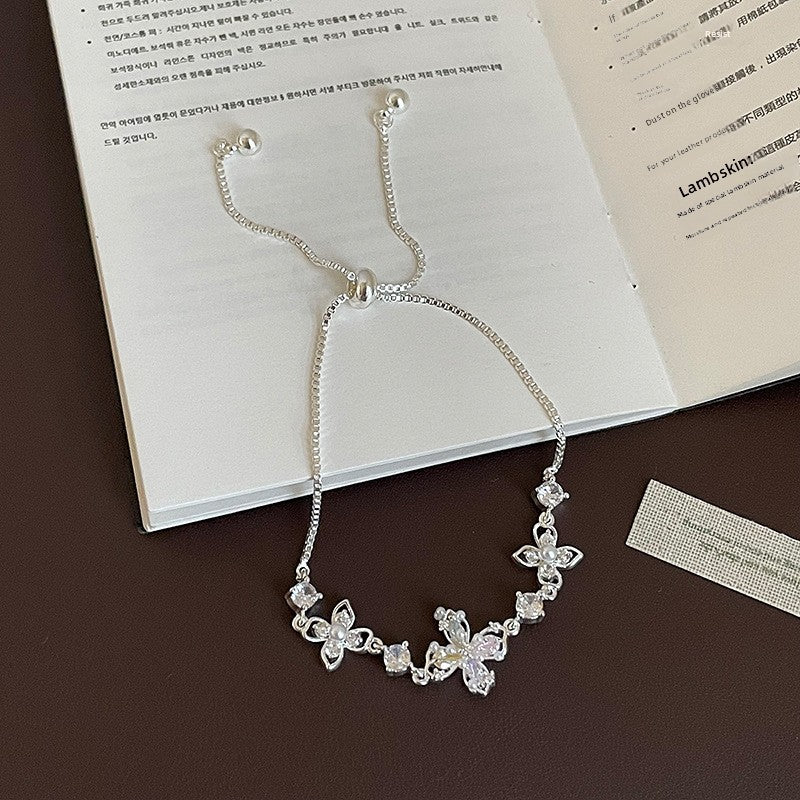 Butterfly Drawstring Bracelet For Women With Rope Chain And Rhinestone Pendant In Sweet Style
