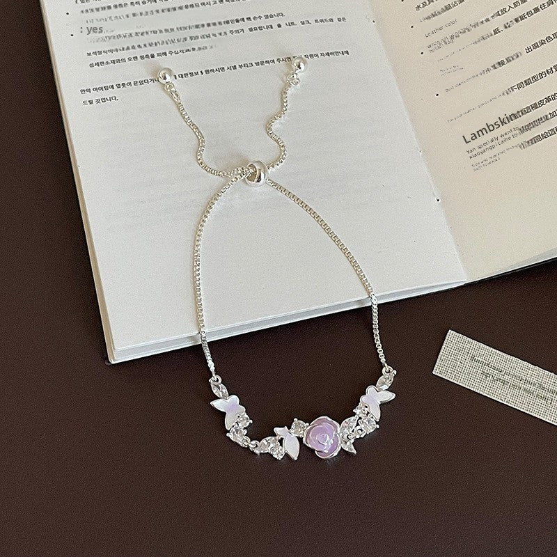 Butterfly Drawstring Bracelet For Women With Rope Chain And Rhinestone Pendant In Sweet Style