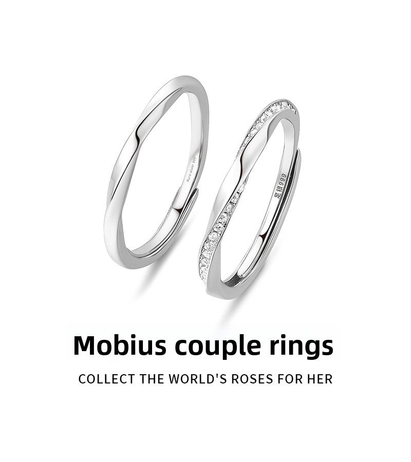 Sweet Geometric Couple Rings In S999 Silver Featuring Rose Gold Accents