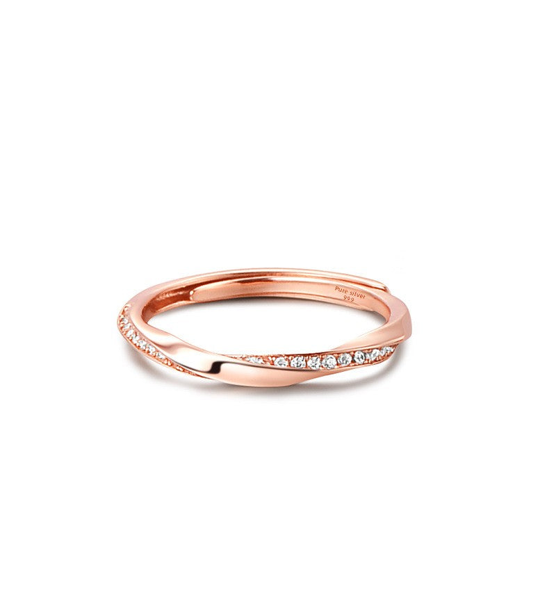 Sweet Geometric Couple Rings In S999 Silver Featuring Rose Gold Accents