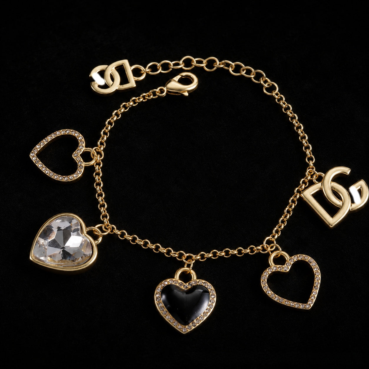 Heart Shape Brass Bracelet For Women With Zircon Inlay, Electroplated And Golden Plated Finish