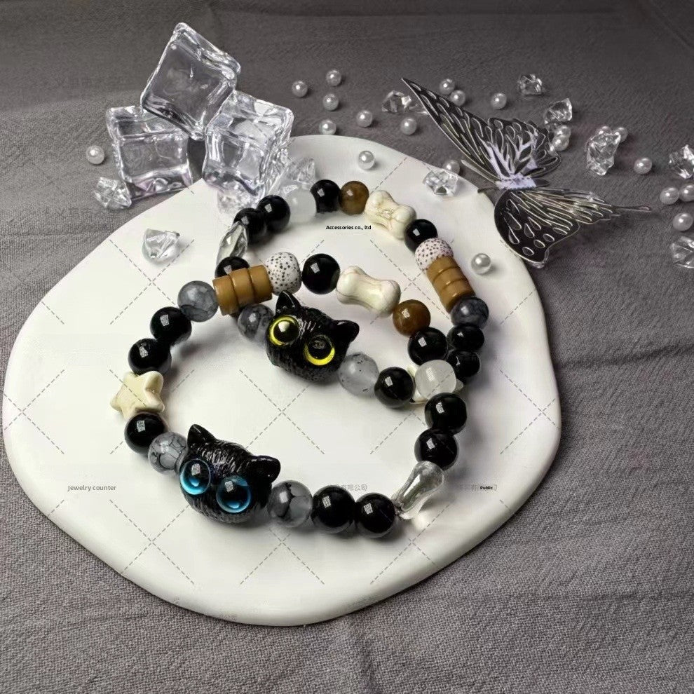 Cute Cat Braid Rope Bracelet In Black And White, Unisex Style Accessory