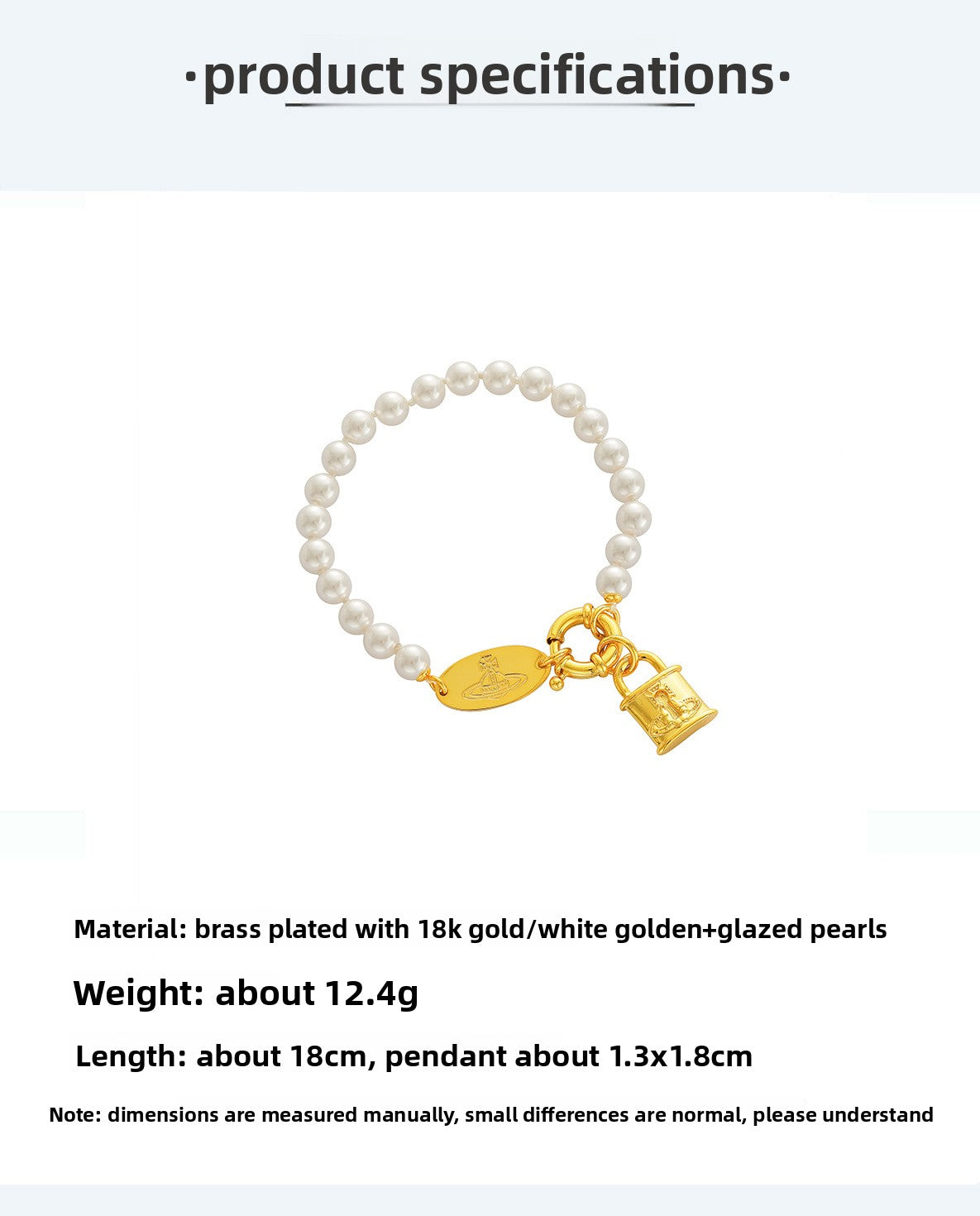 Handmade Brass Lock Bracelet For Women With Glass Pendant And Imitation Pearl Inlay