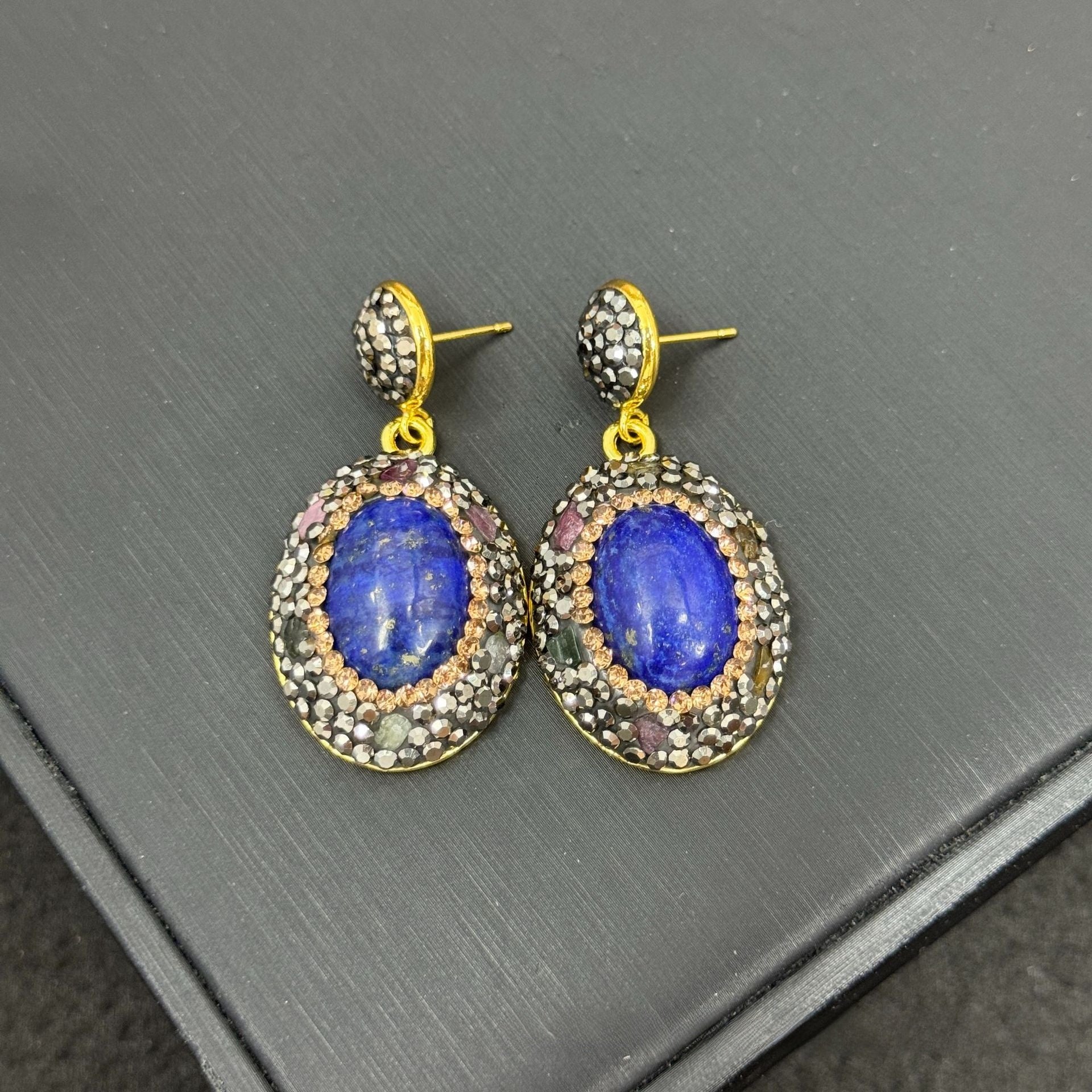 Oval Blue Crystal Jewelry Set For Women With Rhinestones, 1 Set
