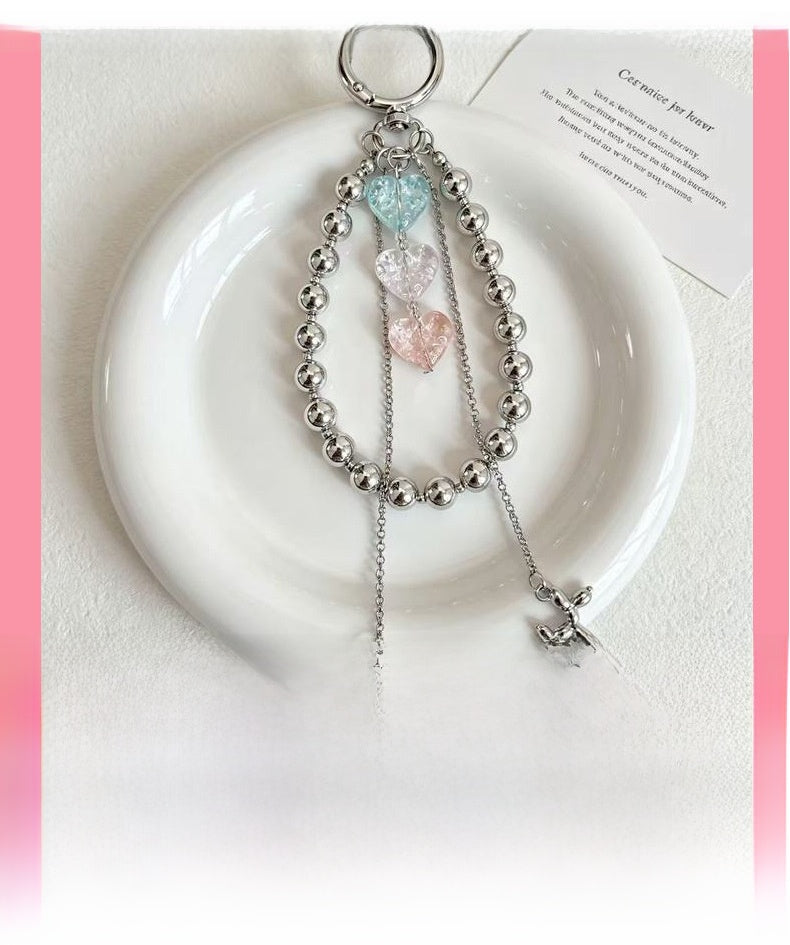 Heart Shape Key Chain With Beading Craft In Metal Material Featuring Original Design