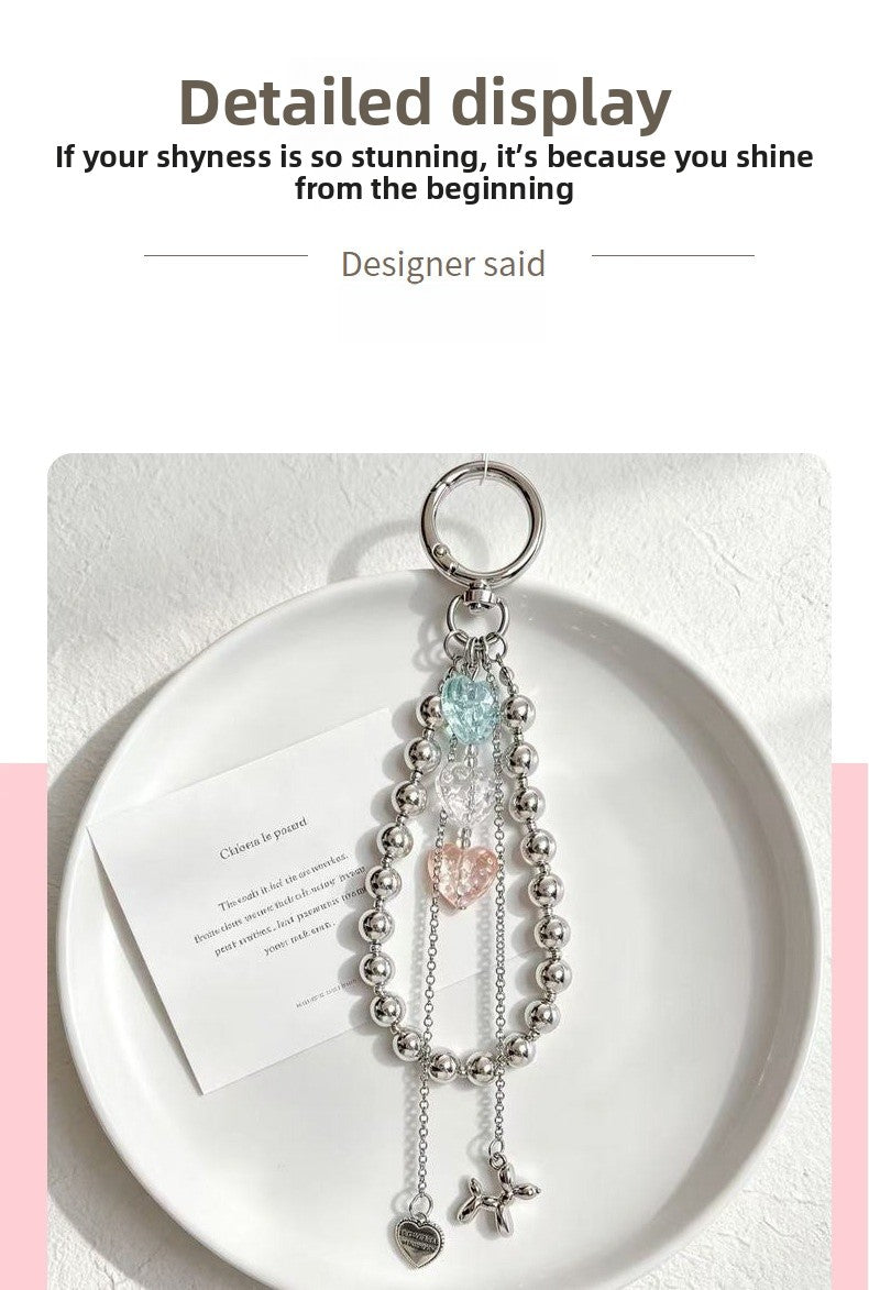 Heart Shape Key Chain With Beading Craft In Metal Material Featuring Original Design