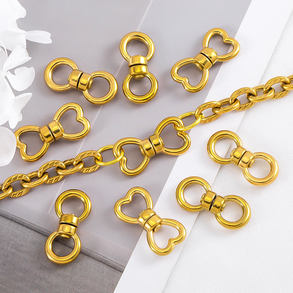 Heart Shape Jewelry Buckle Made Of 304 Stainless Steel With Electroplated Gold Plating Process, 1 PCS Per Package