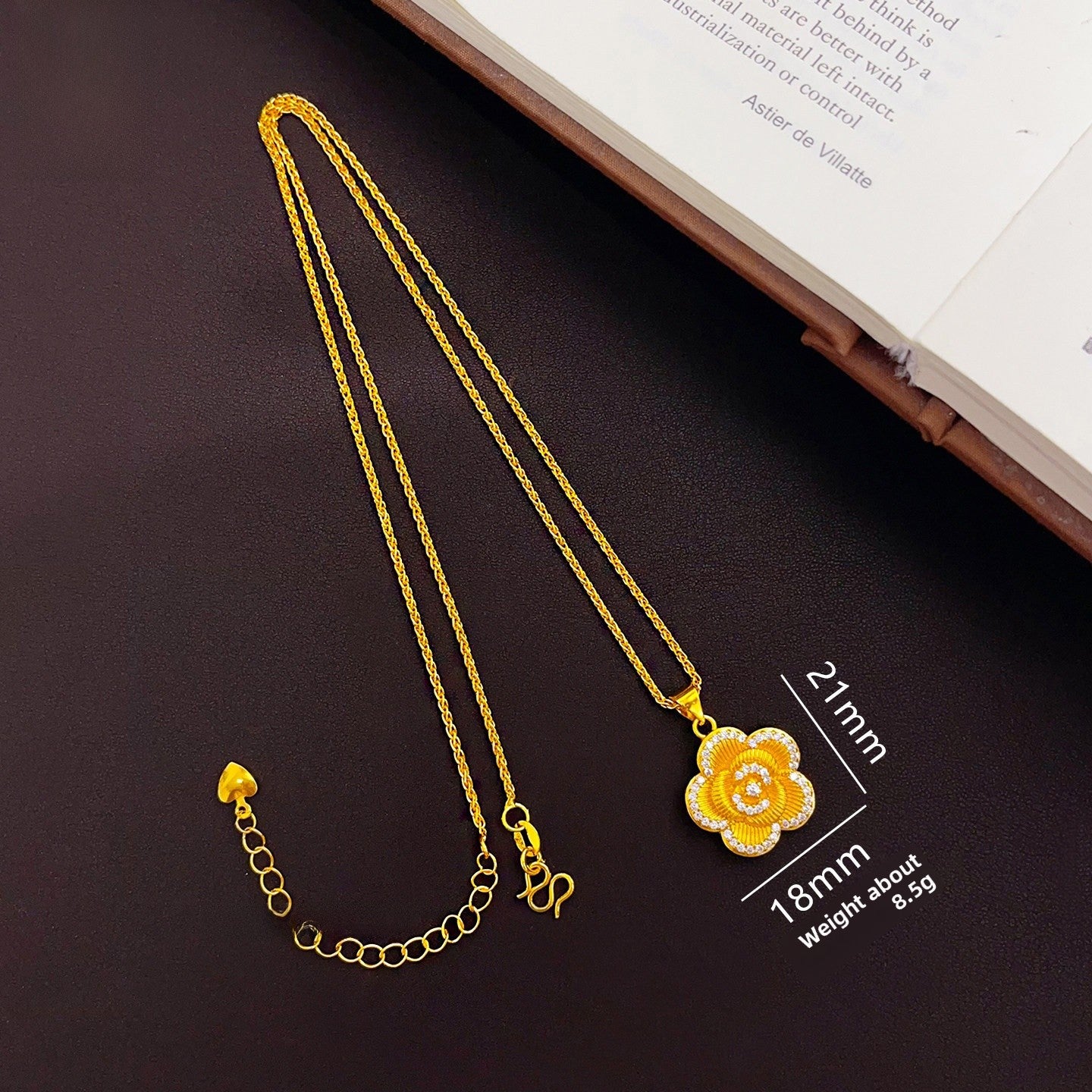 Brushed Flowers Necklace For Women With Copper Pendant Material And Golden Plated Finish Featuring Zircon Inlay