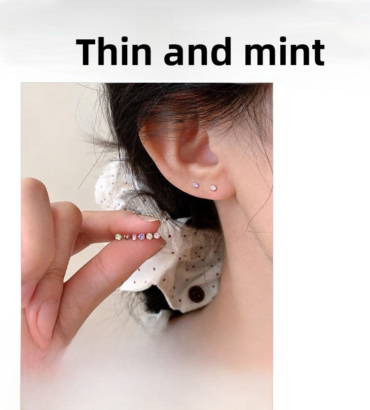 Elaborate Round Stud Earrings For Women In Titanium Steel With Sweet Style Featuring Zircon Inlay