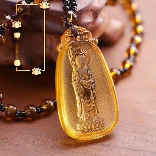 Ethnic Style Buddha Pendant Made Of Glass With Glass Inlay, Unisex Design In Green