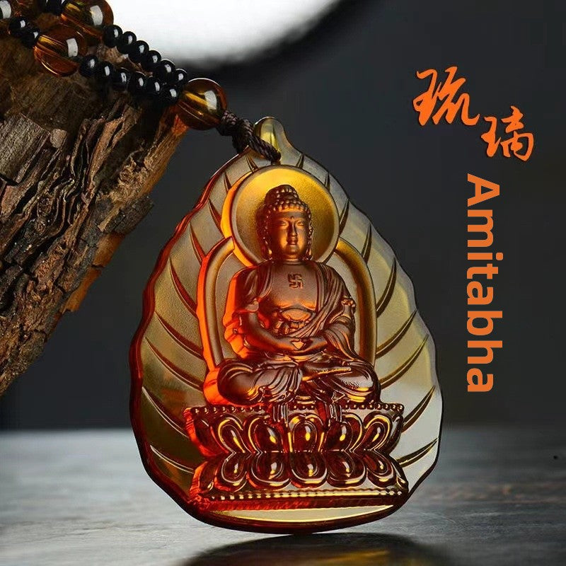 Ethnic Style Buddha Pendant Made Of Glass With Glass Inlay, Unisex Design In Green