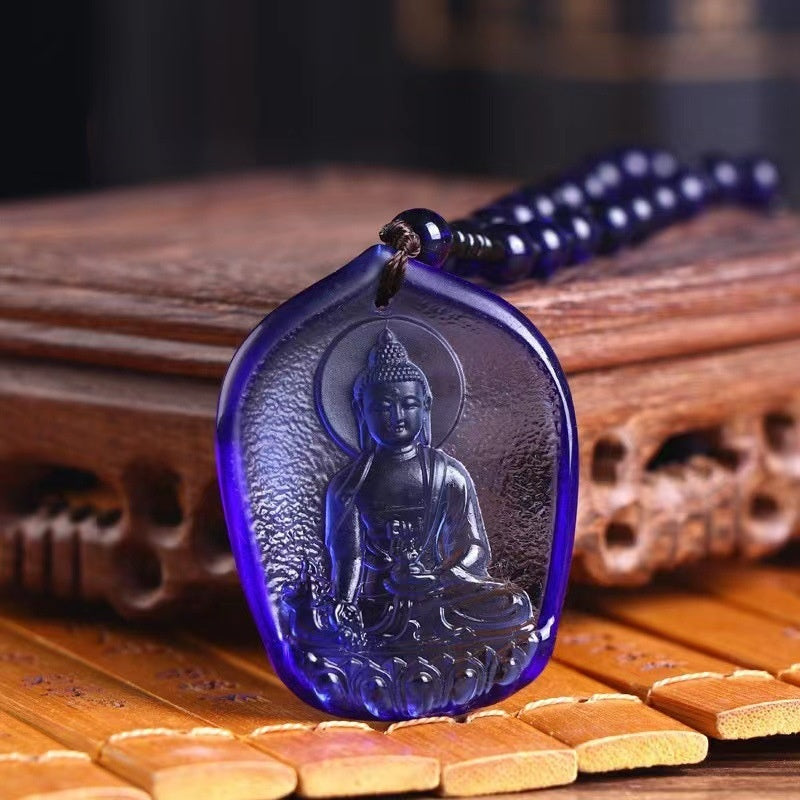 Ethnic Style Buddha Pendant Made Of Glass With Glass Inlay, Unisex Design In Green