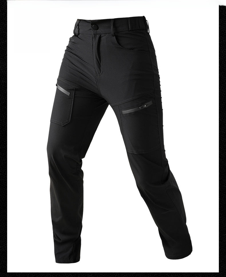 Men's Solid Color Cargo Pants In Full Length, Sport Style Outdoor Wear Featuring Nylon Fabric With Multiple Pockets