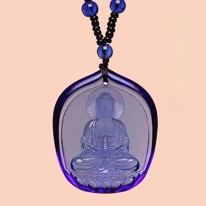 Ethnic Style Buddha Pendant Made Of Glass With Glass Inlay, Unisex Design In Green