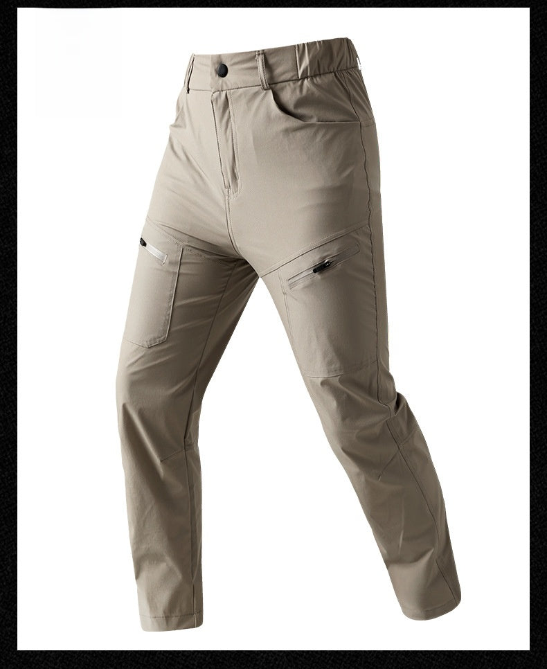 Men's Solid Color Cargo Pants In Full Length, Sport Style Outdoor Wear Featuring Nylon Fabric With Multiple Pockets