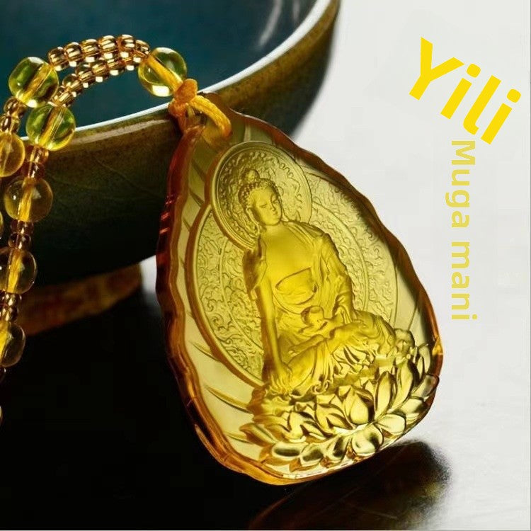 Ethnic Style Buddha Pendant Made Of Glass With Glass Inlay, Unisex Design In Green