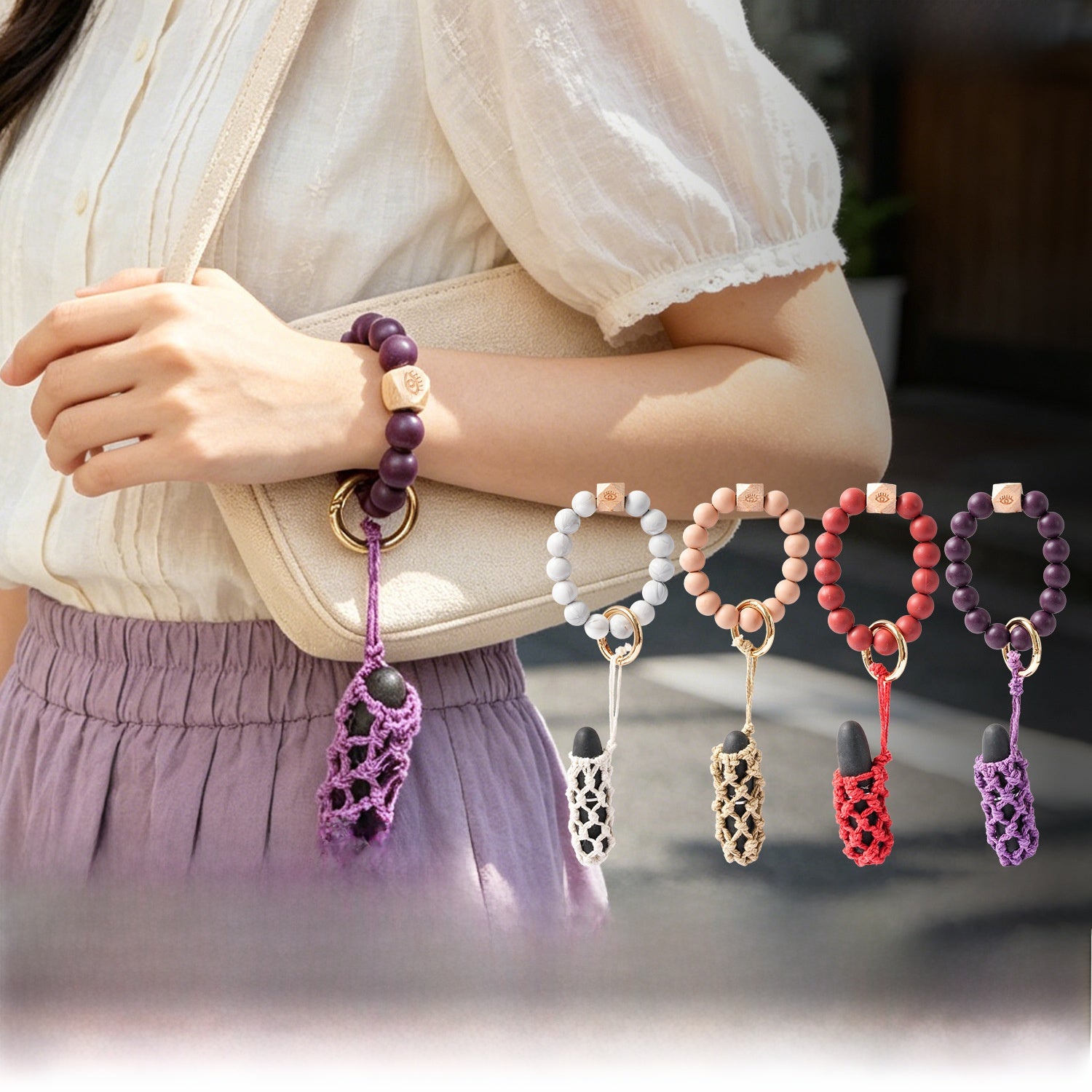 Leopard Print Eye Key Chain With Beading Craft, Made Of Durable Silica Gel