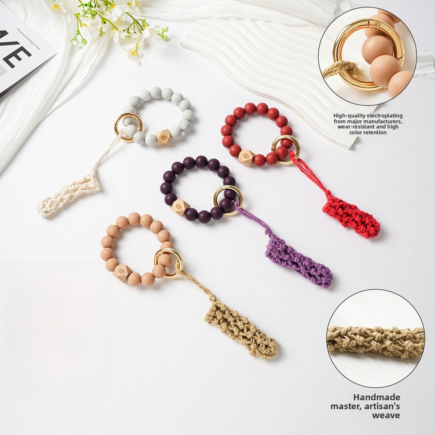 Leopard Print Eye Key Chain With Beading Craft, Made Of Durable Silica Gel