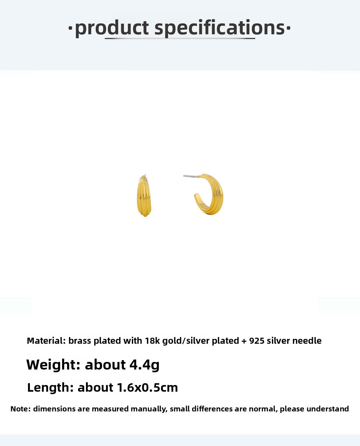 C Shape Twist Stud Earrings In Brass With 18K Real Gold Plated, Featuring 925 Sterling Silver Posts, Retro Style For Women