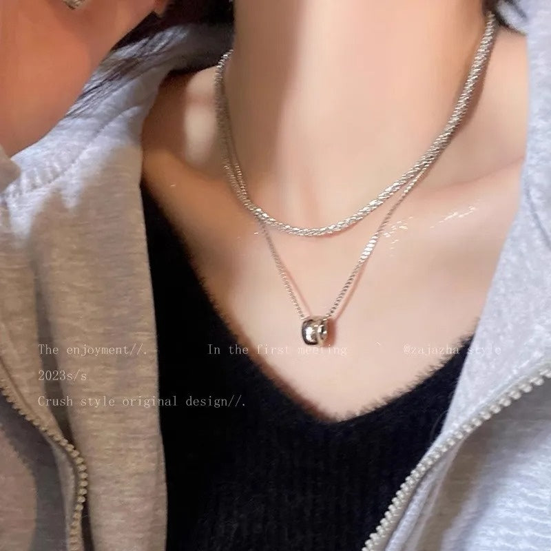 New Style Double Layer Circle Necklaces For Unisex Featuring Titanium Steel Box Chain And Titanium Steel Pendant