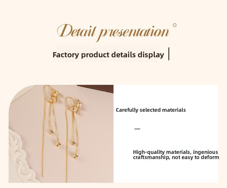 Butterfly Tassel Earrings For Women Featuring Gold Copper Design With Zircon Inlay And 925 Sterling Silver Ear Pins