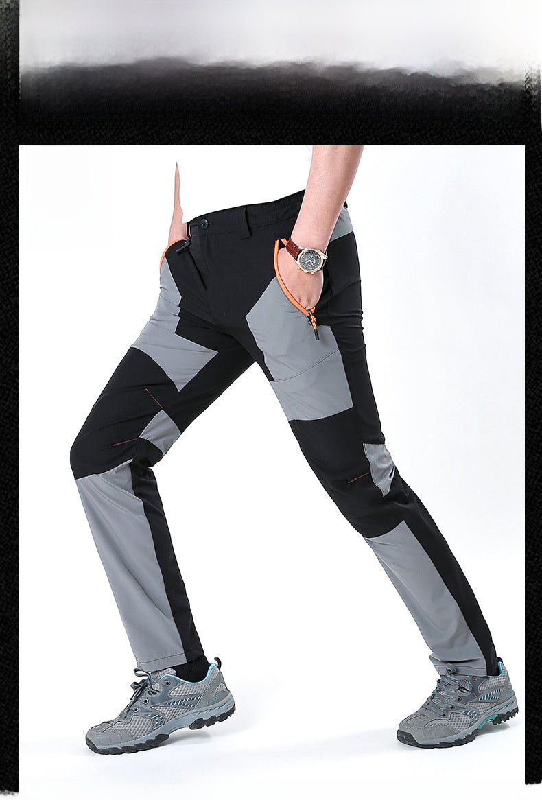 Men's Sport Splicing Casual Pants In Full Length For Outdoor, Made With Nylon Fabric Featuring Contrast Collar Design