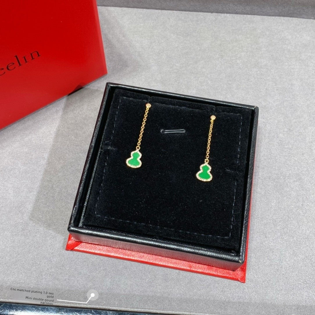 Gourd Earrings For Women In Red Featuring 18K Real Gold Plated V Gold Material With Shell Inlay