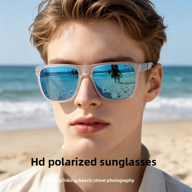 Men's Square Full Frame Sunglasses With Tac Lens Material In Dyed Black, Perfect For Beach Wear