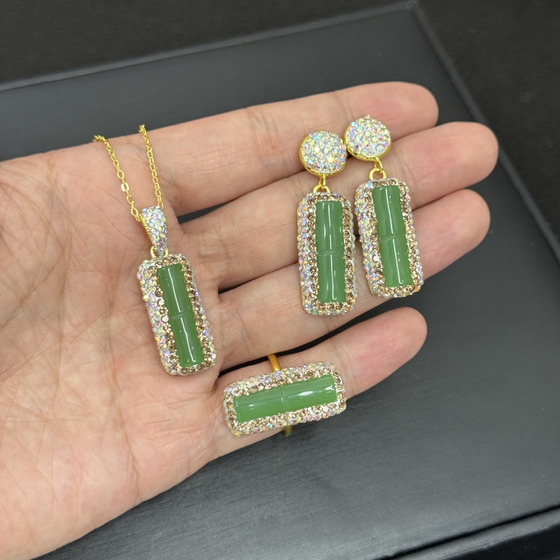 Handmade Copper Plant Jewelry Set For Women With Rhinestones And Cable Chain