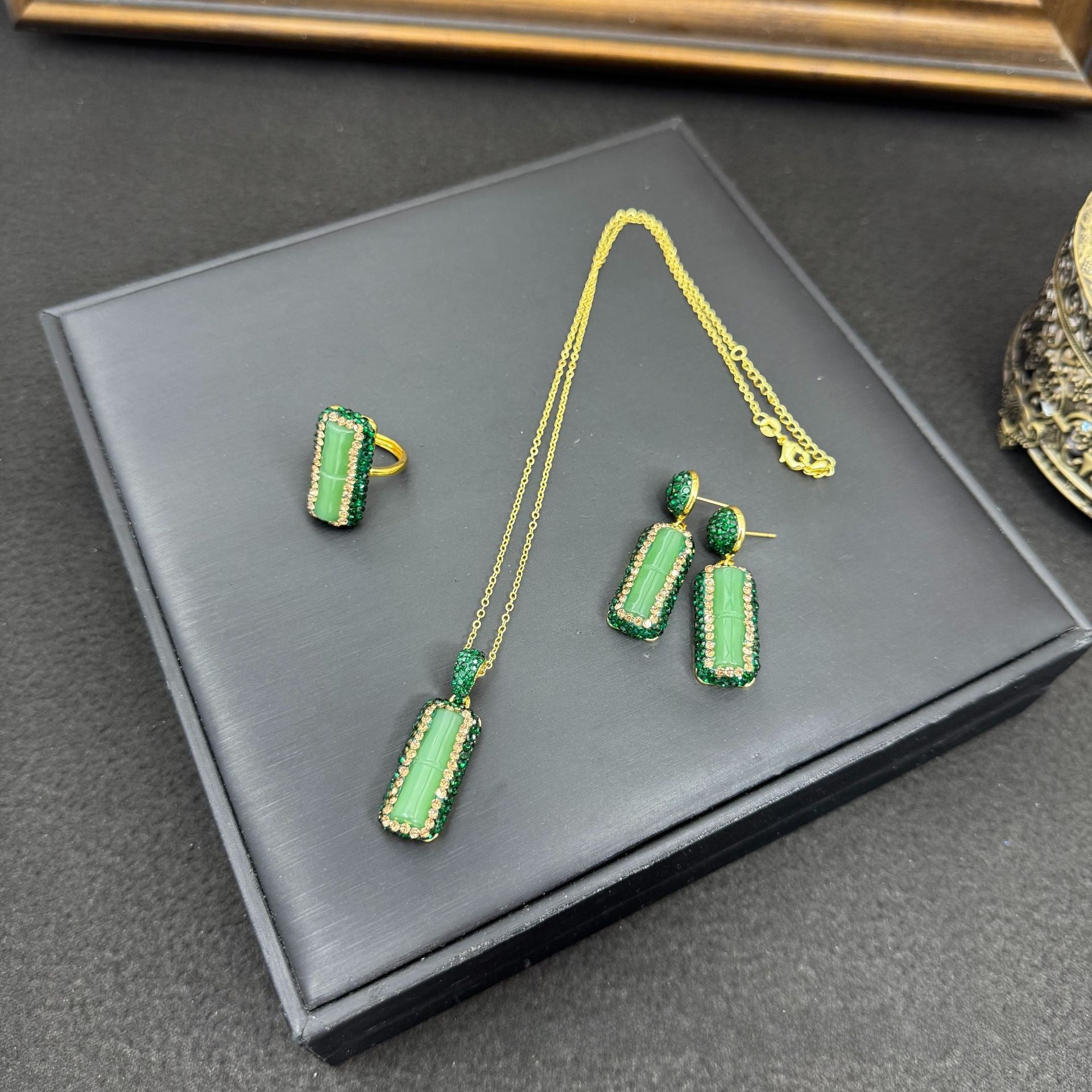 Handmade Copper Plant Jewelry Set For Women With Rhinestones And Cable Chain