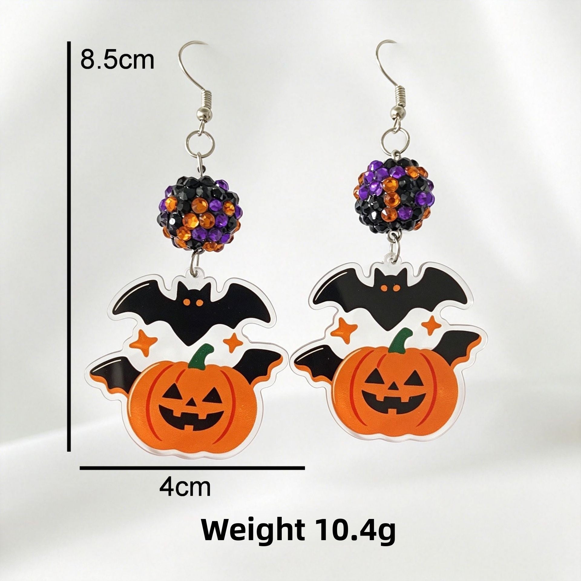 Cute Purple Acrylic Bat Earrings For Women With Iron Ear Pins And Rhinestone Inlay