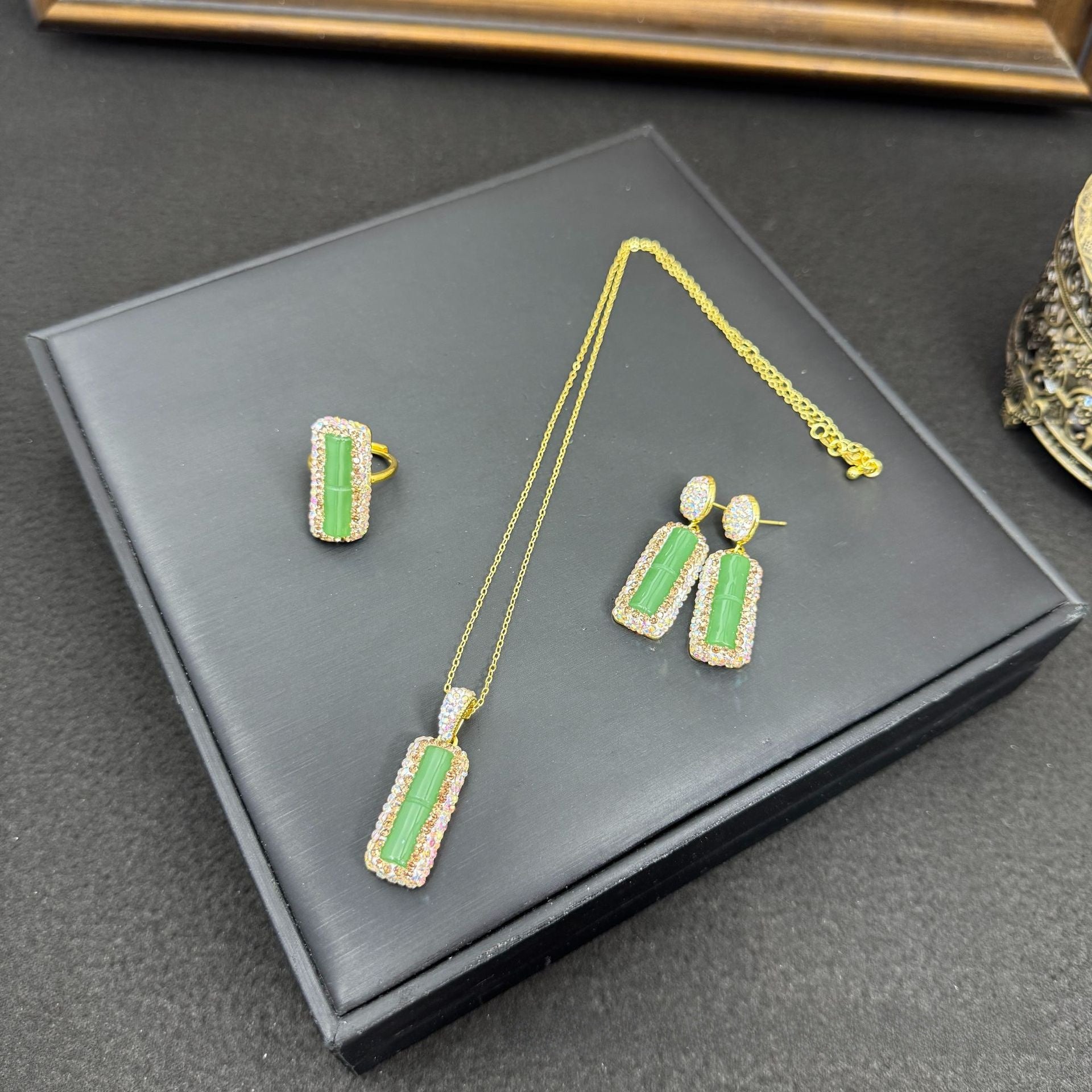Handmade Copper Plant Jewelry Set For Women With Rhinestones And Cable Chain