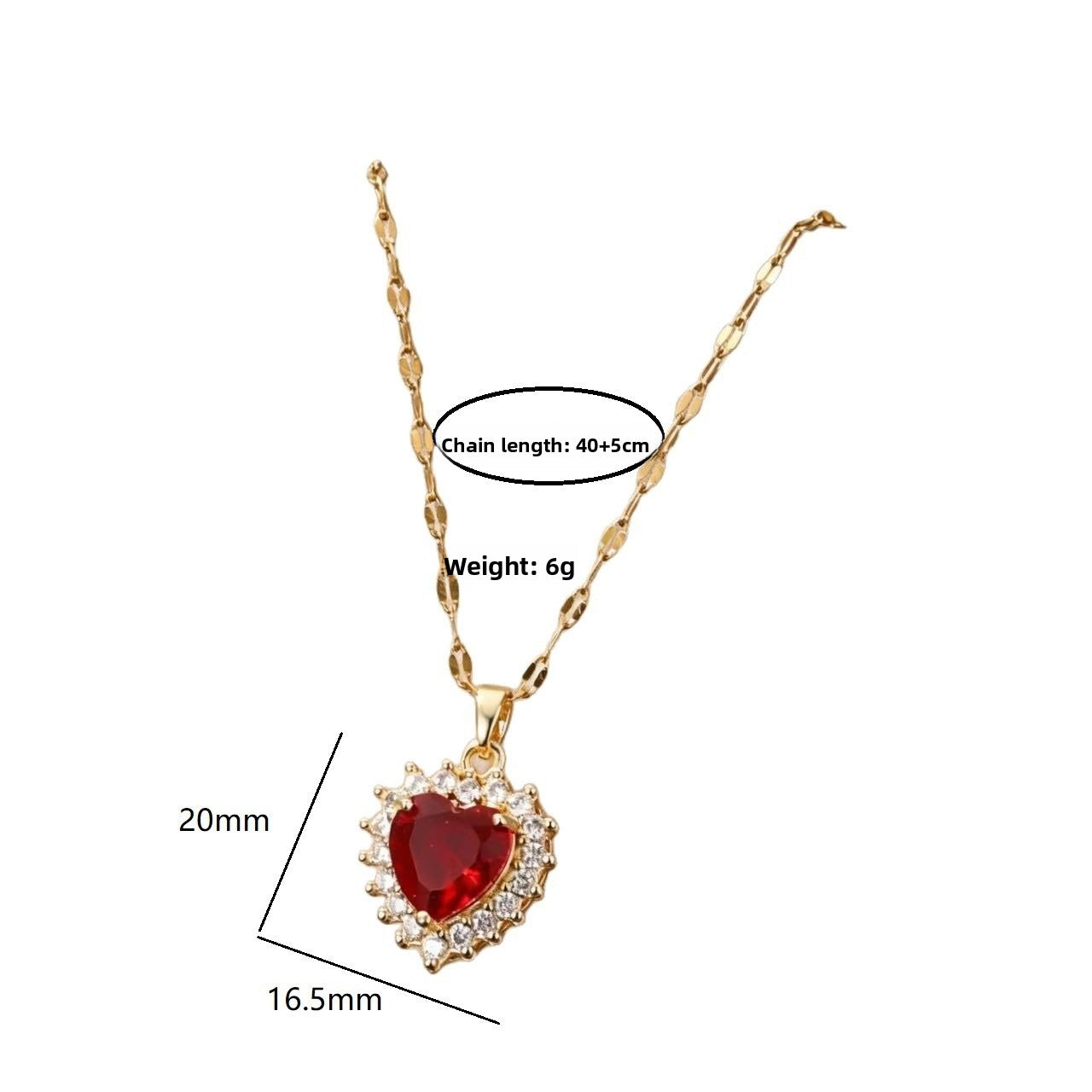 Heart Shape Gold Titanium Steel Necklace With Zircon Inlay And Copper Pendant For Women, Featuring Cable Chain