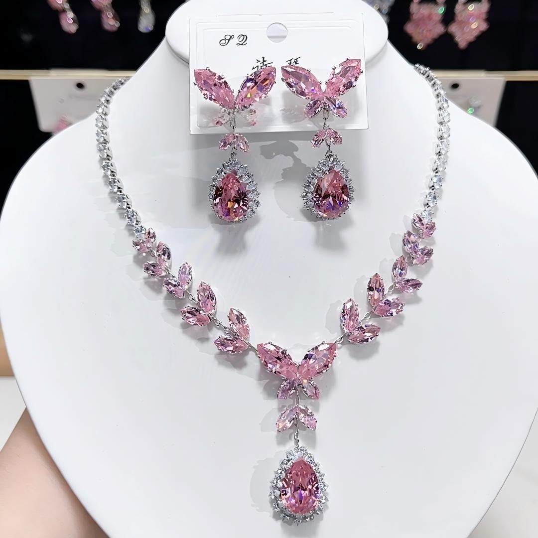Butterfly Tassel Necklace For Women With Artificial Crystal And Zircon In Natural Pink, Featuring Copper Alloy Pendant