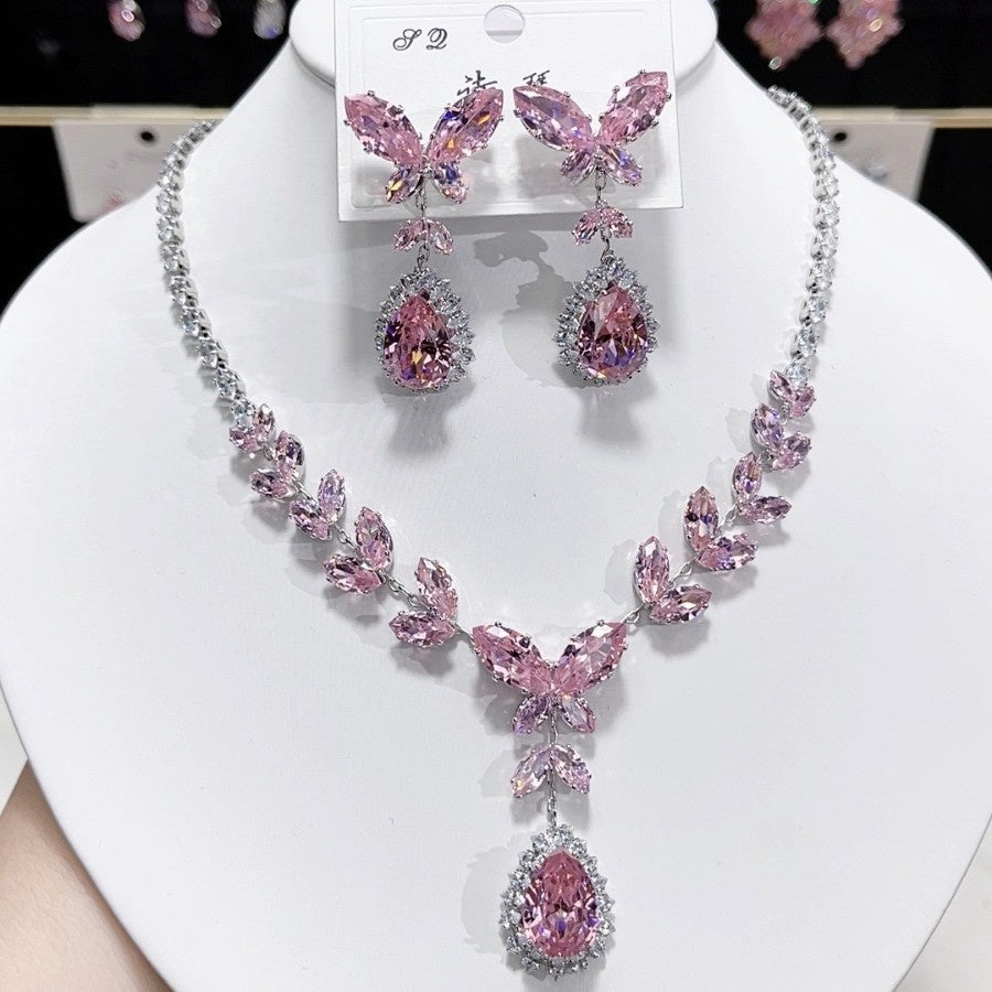Butterfly Tassel Necklace For Women With Artificial Crystal And Zircon In Natural Pink, Featuring Copper Alloy Pendant