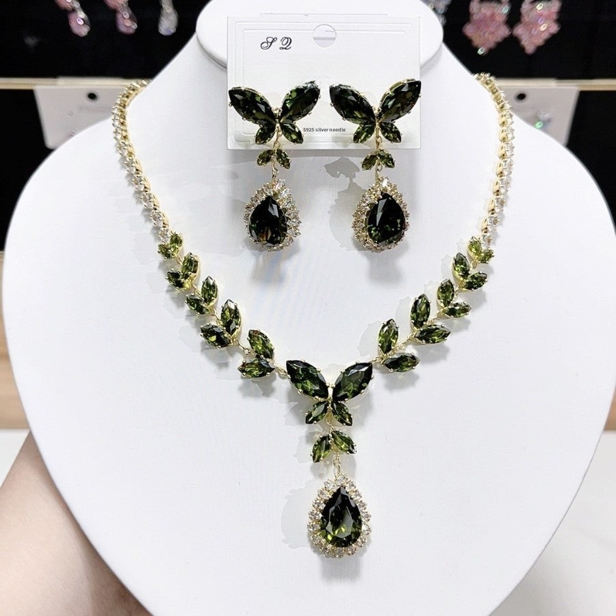 Butterfly Tassel Necklace For Women With Artificial Crystal And Zircon In Natural Pink, Featuring Copper Alloy Pendant
