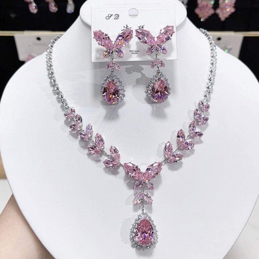 Butterfly Tassel Necklace For Women With Artificial Crystal And Zircon In Natural Pink, Featuring Copper Alloy Pendant