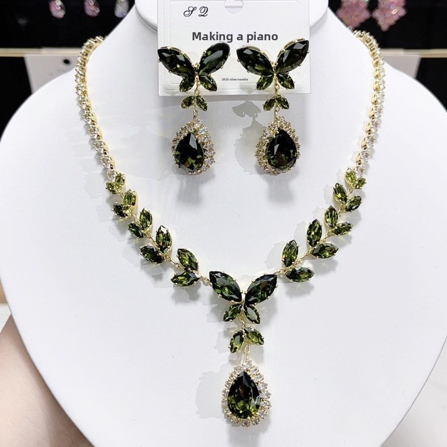 Butterfly Tassel Necklace For Women With Artificial Crystal And Zircon In Natural Pink, Featuring Copper Alloy Pendant