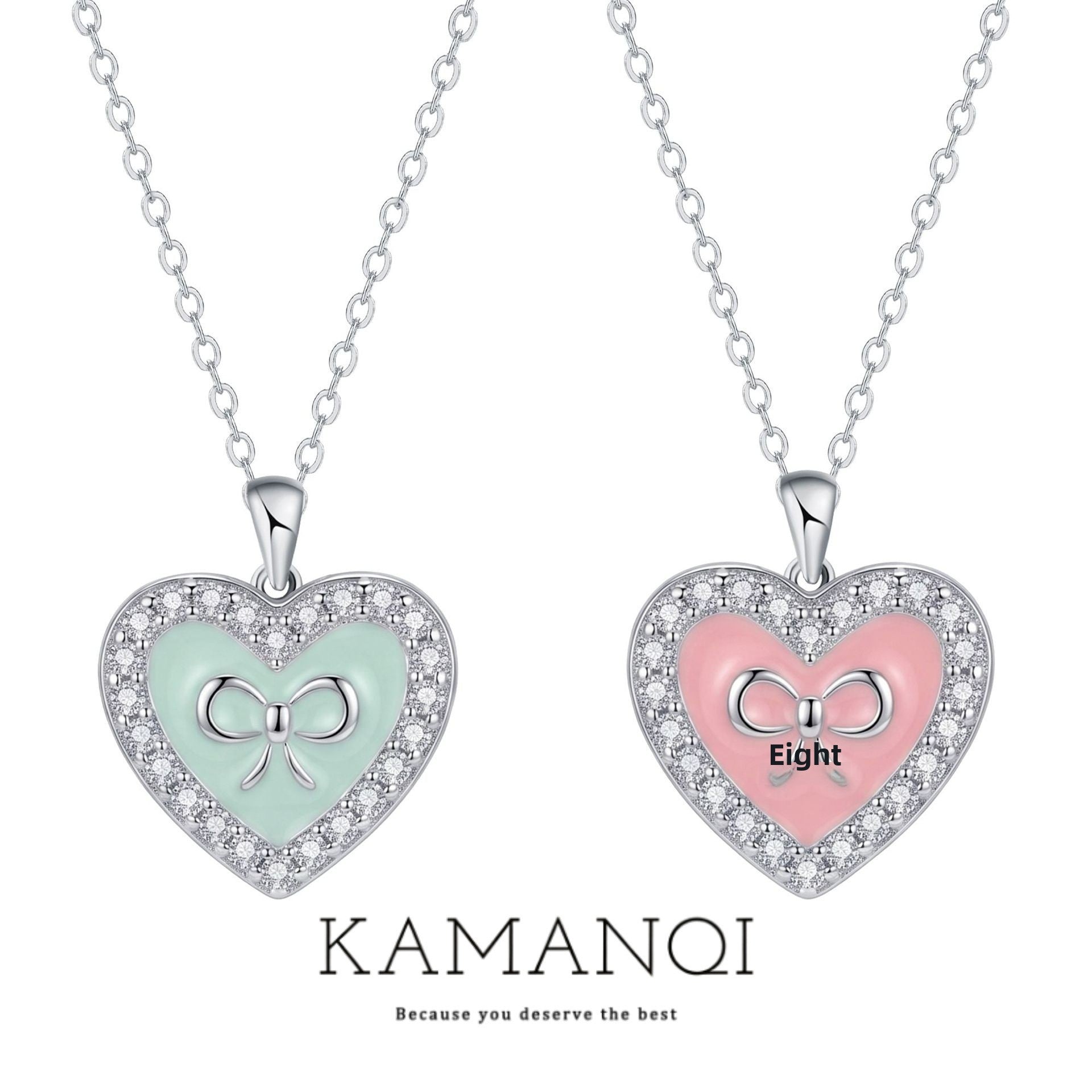 Sweet Heart Shape Necklace For Women In Green Copper With Zircon Inlay And Cable Chain