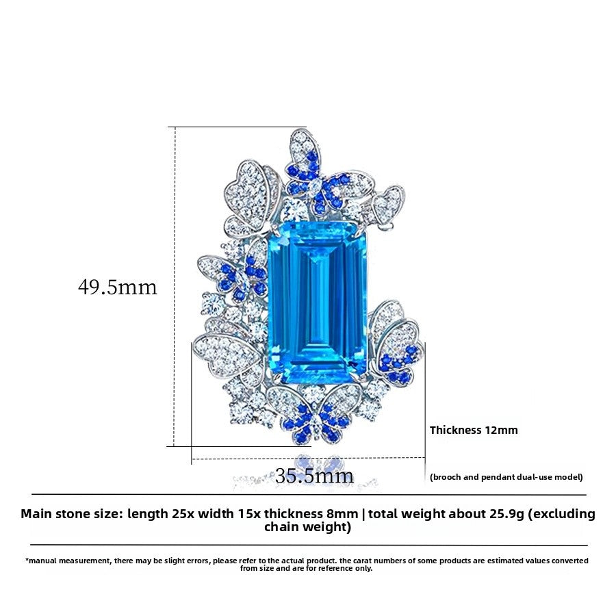 Butterfly Pendant In Natural Stone With Zircon Inlay, Light Blue, Perfect For Banquet Wear