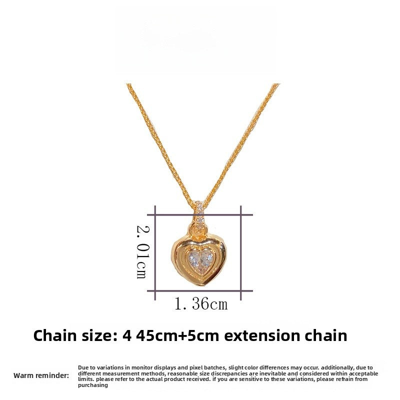 Heart Shape Necklace For Women In Simple Style, Copper Pendant With Real Gold Plated And Zircon Inlay