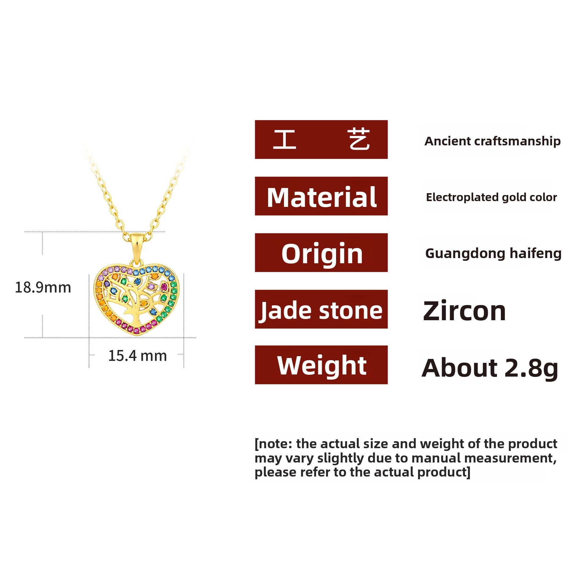 Heart Shape Necklace For Women With Copper Pendant Featuring 18K Real Gold Plating And Zircon Inlay On A Cable Chain