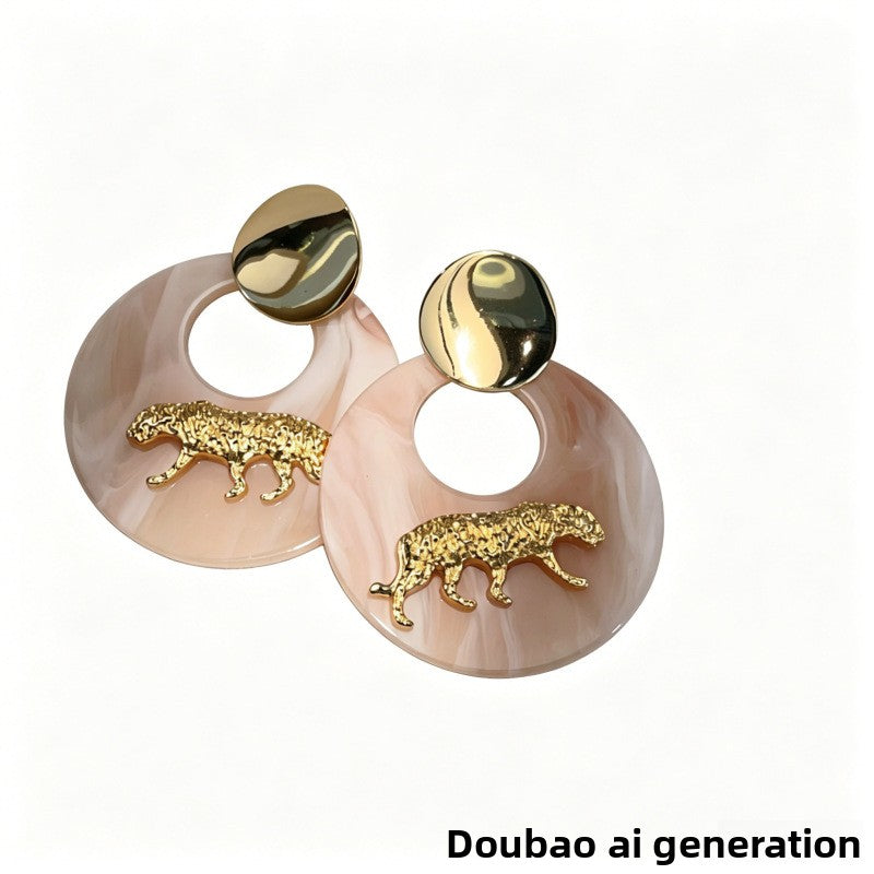 Exaggerated Circle Earrings For Women In Ivory Plastic With Resin Inlay