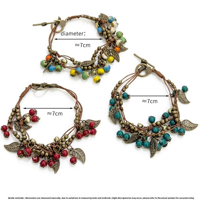 Ethnic Style Cherry Beading Ceramic Bracelet For Women In Colour