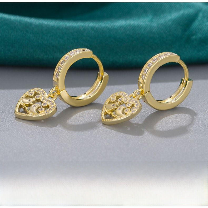 Heart Shape Hoop Earrings For Women In Copper With Zircon Inlay, 18K Real Gold Plated Finish