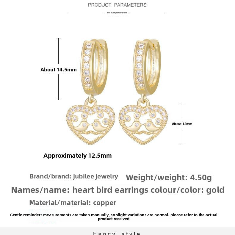 Heart Shape Hoop Earrings For Women In Copper With Zircon Inlay, 18K Real Gold Plated Finish